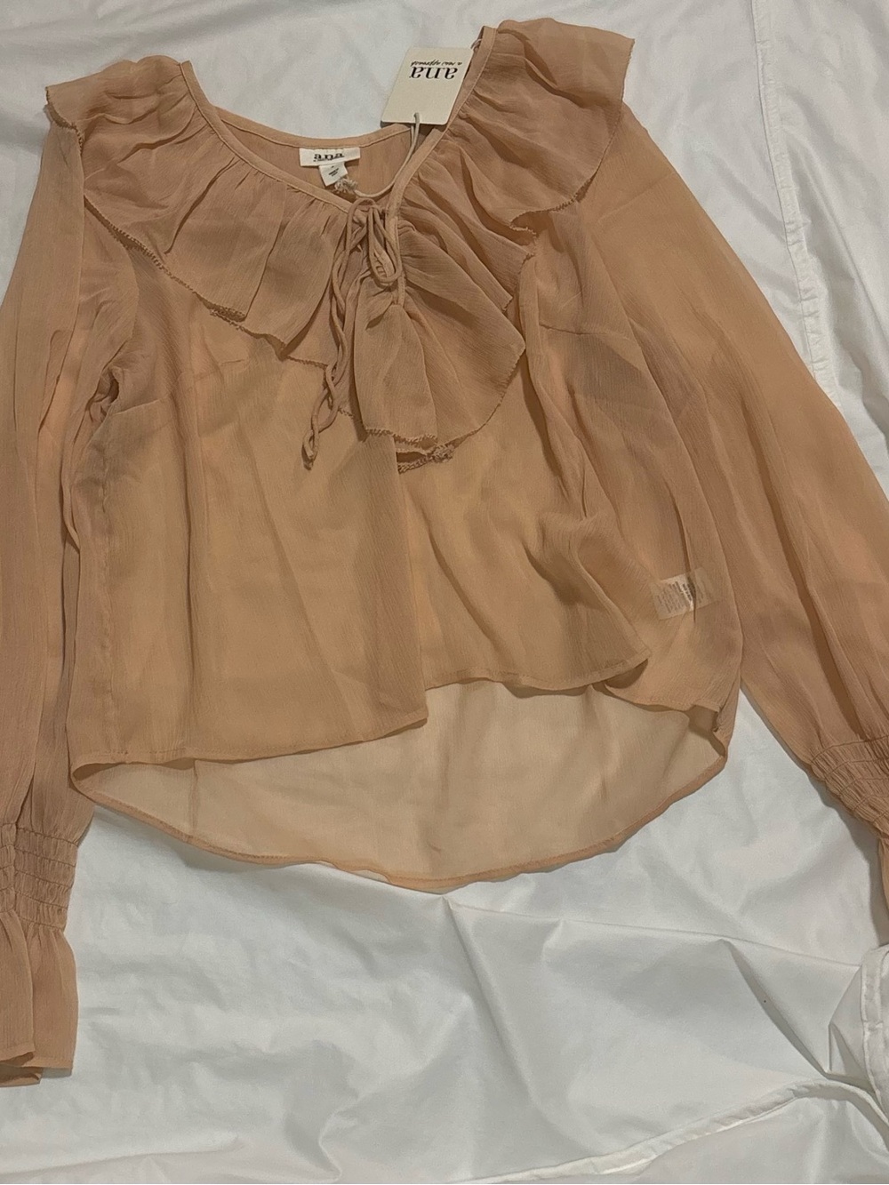 a.n.a Peach Ruffle Tie-Neck Blouse